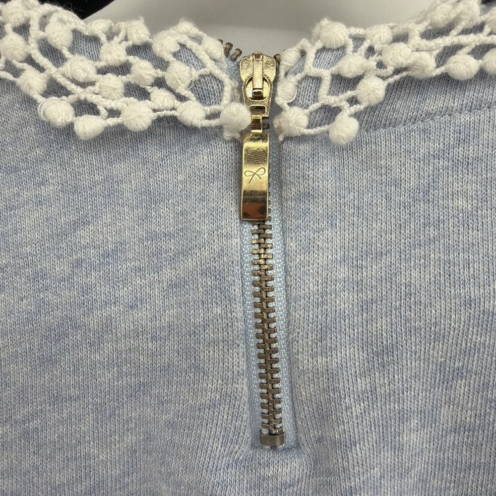 Lili Gaufrette Sz 6 Powder Blue Heather Jersey Dress Lace Collar‎ Bow France
